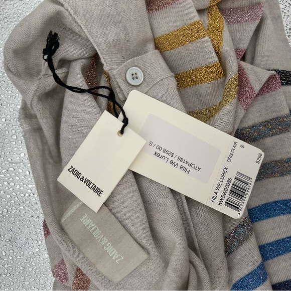 NWT Zadig & Voltaire Hila Lurex Metallic Striped Merino Wool Sweater Pullover S - Picture 7 of 11